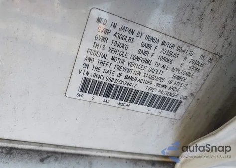 2005 Acura Tsx from USA, damaged, VIN JH4CL96835C024612